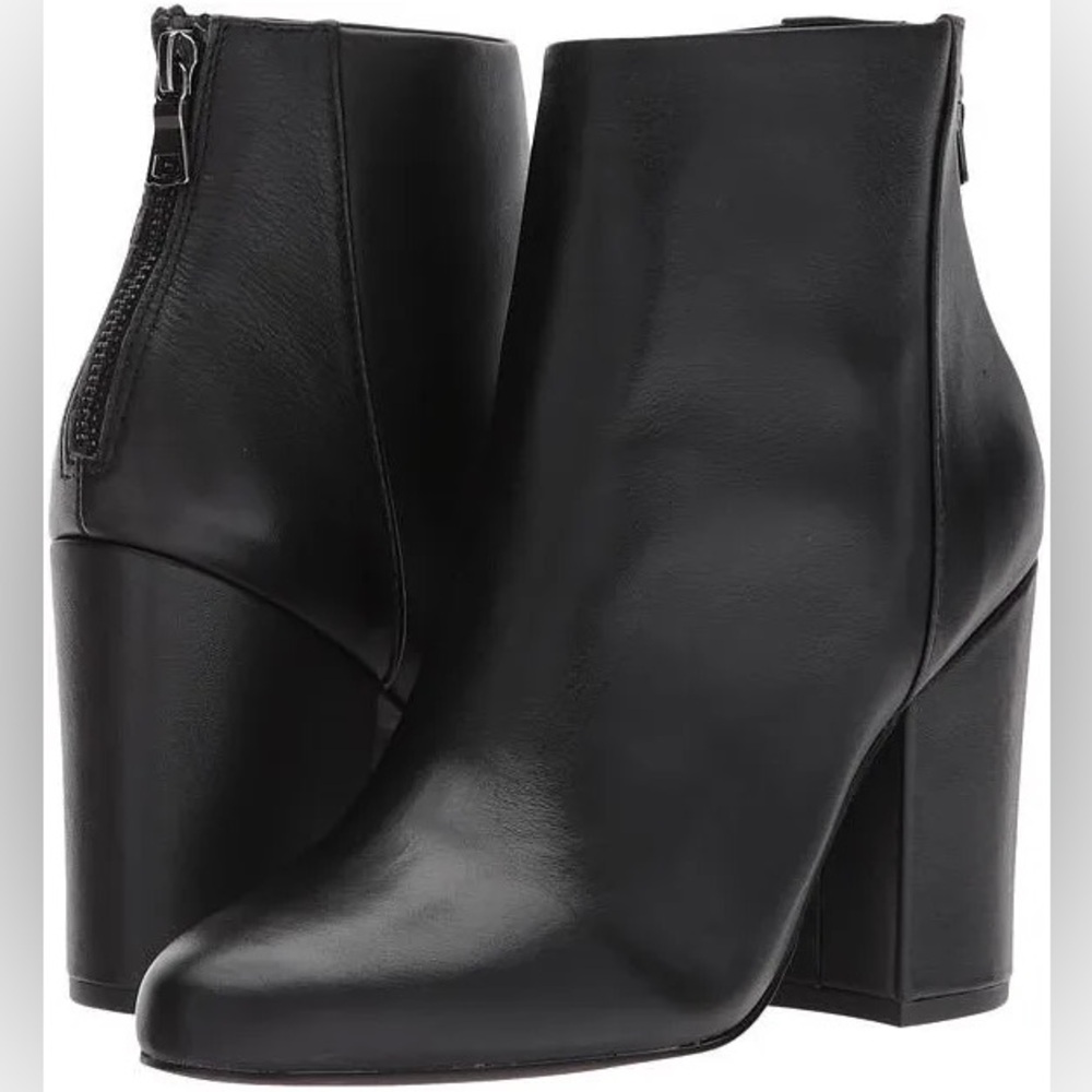 Steve Madden Black Leather Ankle Boots Women’s Size 7 Block Heel Booties - Picture 2 of 7